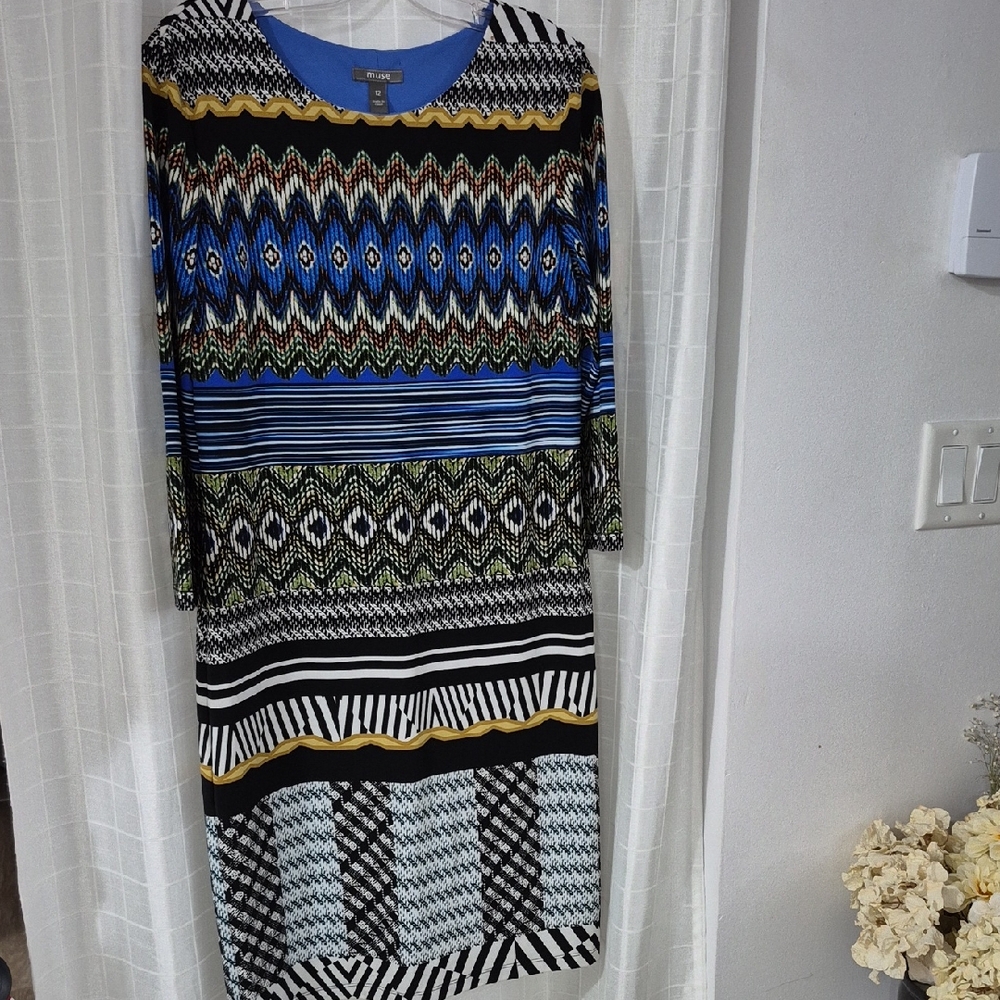 Muse Multicolor Patterned Women's Dress, Sz 12